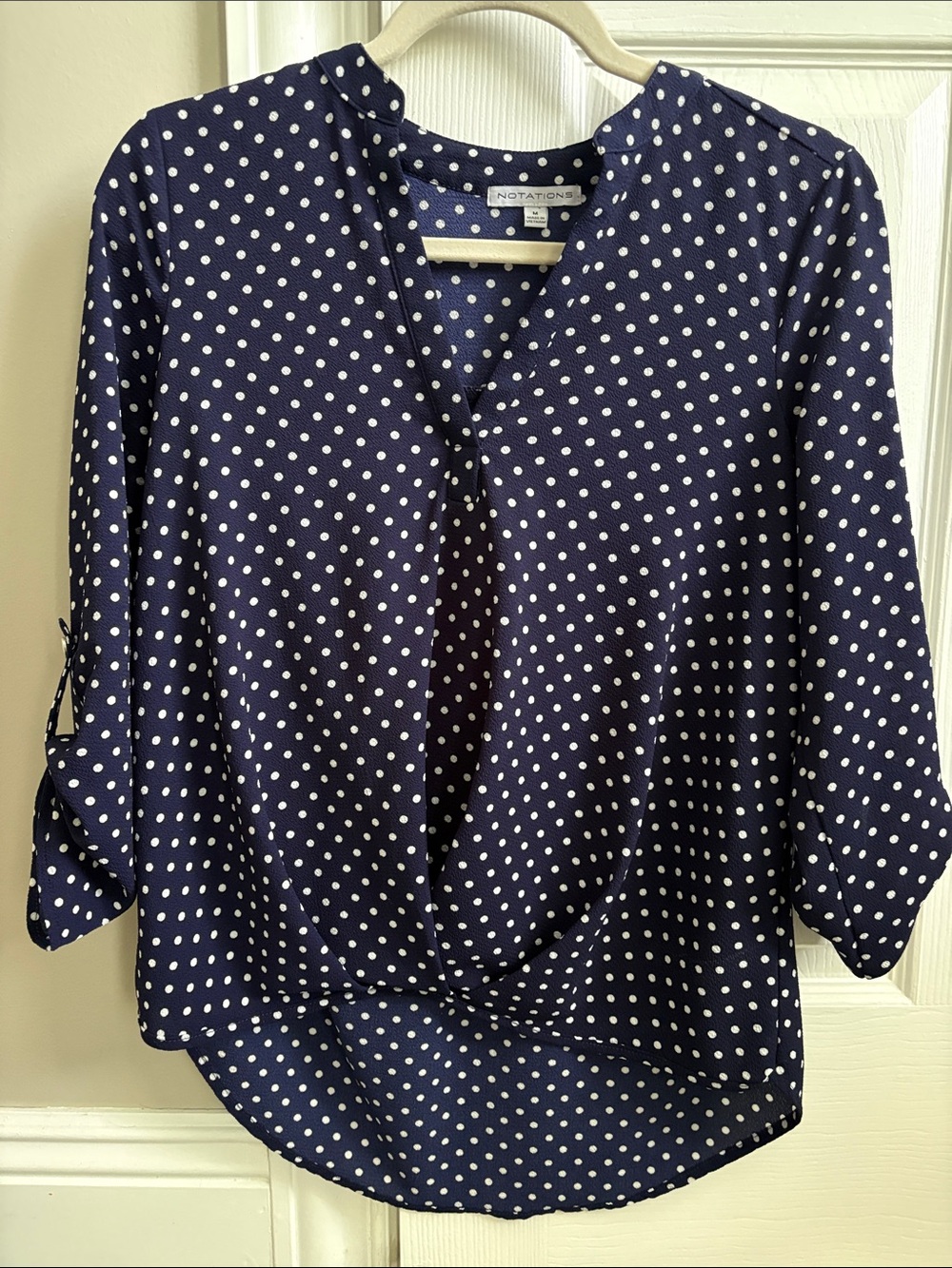 Notations Navy Polka Dot V-Neck Blouse